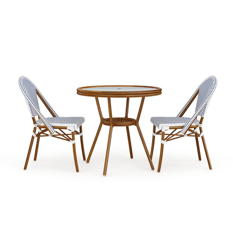 Ensemble de table bistro tissé toutes saisons avec cadre en aluminium Martha Stewart Lily Pond, Bleu, 2
