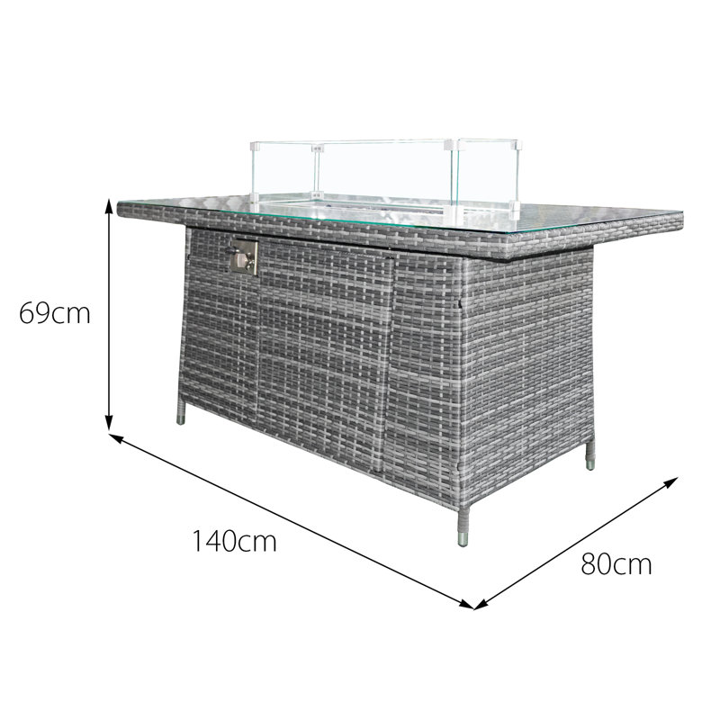 Oseasons® Malta Rattan 9 Seat Firepit U-Shape Sofa Set in Mixed Grey with Grey Cushions