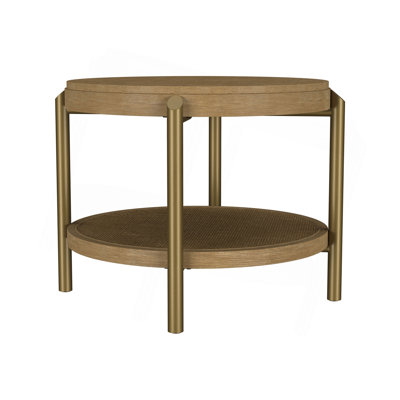 Table d'appoint ronde avec tablette de rangement, sable délavé