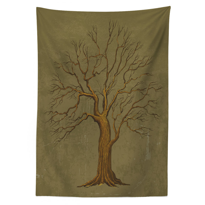 Tree Tablecloth, Illustration Of A Big Tree On Antique Old Paper Vintage Style Artwork Design Print, Rectangular Table Cover For Dining Room Kitchen Decor, 60" X 84", Olive Green