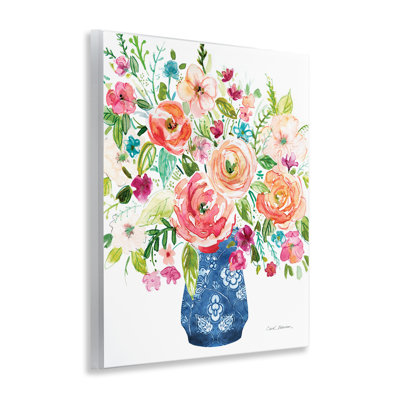 Sunny Chinoiserie Pink Bouquet Wall Plaque, design by Carol Robinson