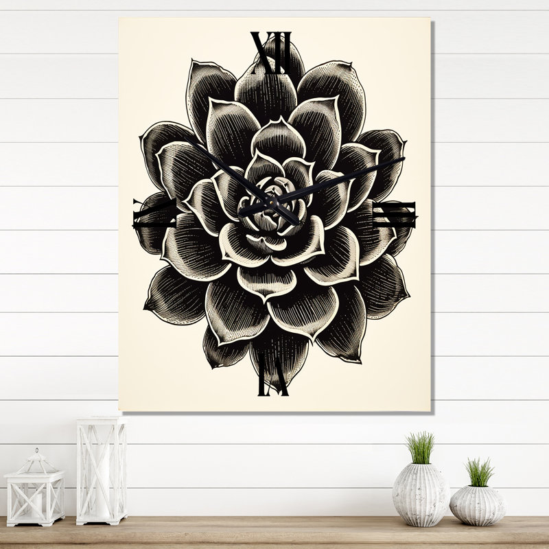 Minimal succulent en noir III - horloge murale succulente, Petit