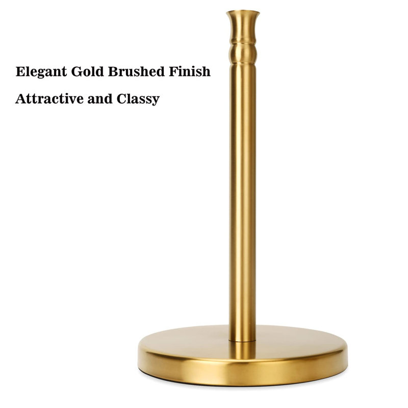 Gold Stainless Steel Countertop Paper Towel Holder with Weighted Base