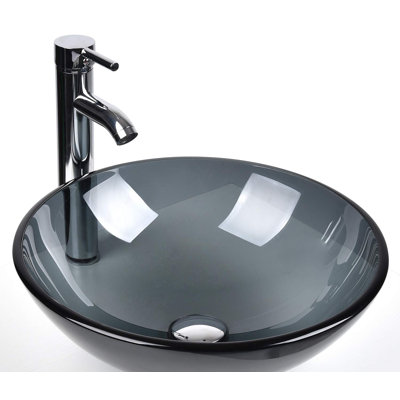 Wade Logan® Beyo 16.3'' Tempered Glass Circular Bathroom Sink with Faucet