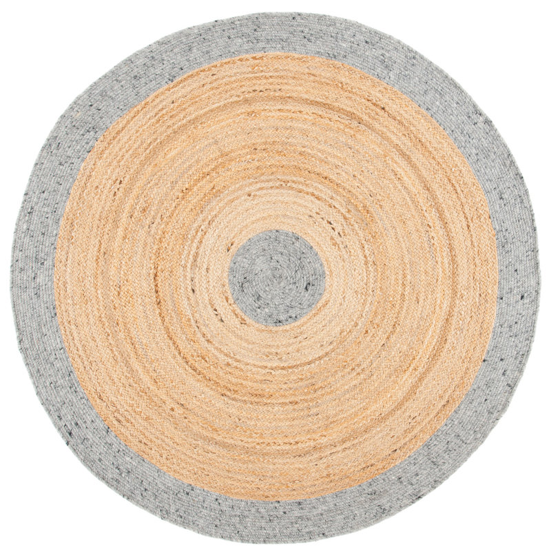 Tapis naturel en jute / laine / coton tissé à la main Mann, Rond 4 pi