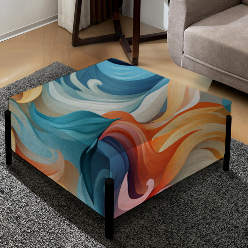 Green And Orange Swirling Harmony Waves - Abstract Large Square Ottoman