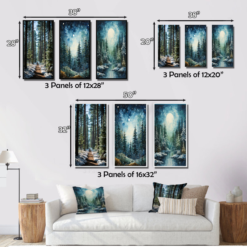 «Winter Snowy Evergreen», 3 pièces sur toile, Toile tendue, H 32 po x l 48 po
