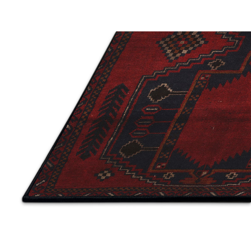 Tapis noir / rouge Southwestern, Rectangle 2 pi x 4 pi