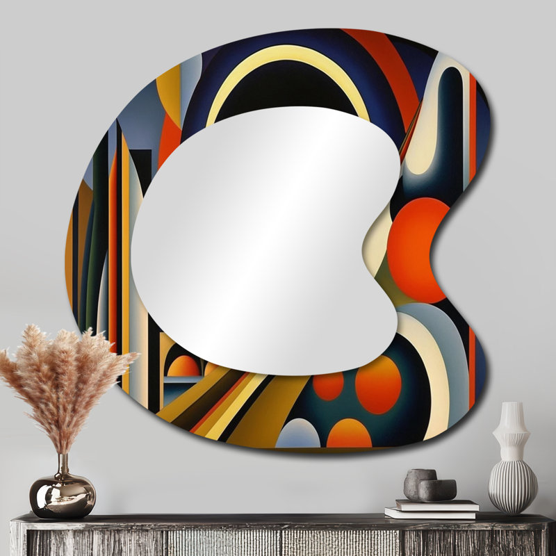 Circular Retro Dynamics III - Art abstrait géométrique en métal - Miroir mural moderne et irrégulier, 33 po x 33 po
