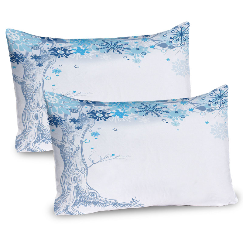 Winter Snowflake Tree Blue and White Microfiber Pillow Shams