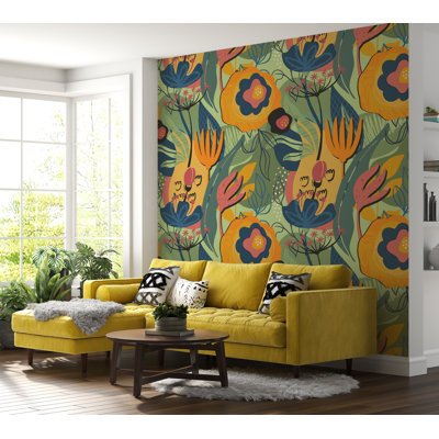 Murale abstraite Surat Peel & Stick - motif floral moderne