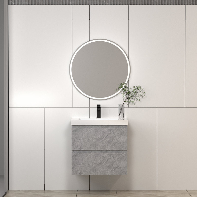 Meuble-lavabo mural 24 po avec lavabo, meuble-lavabo flottant avec lavabo intégré en résine blanche, pré-assemblé, 24"