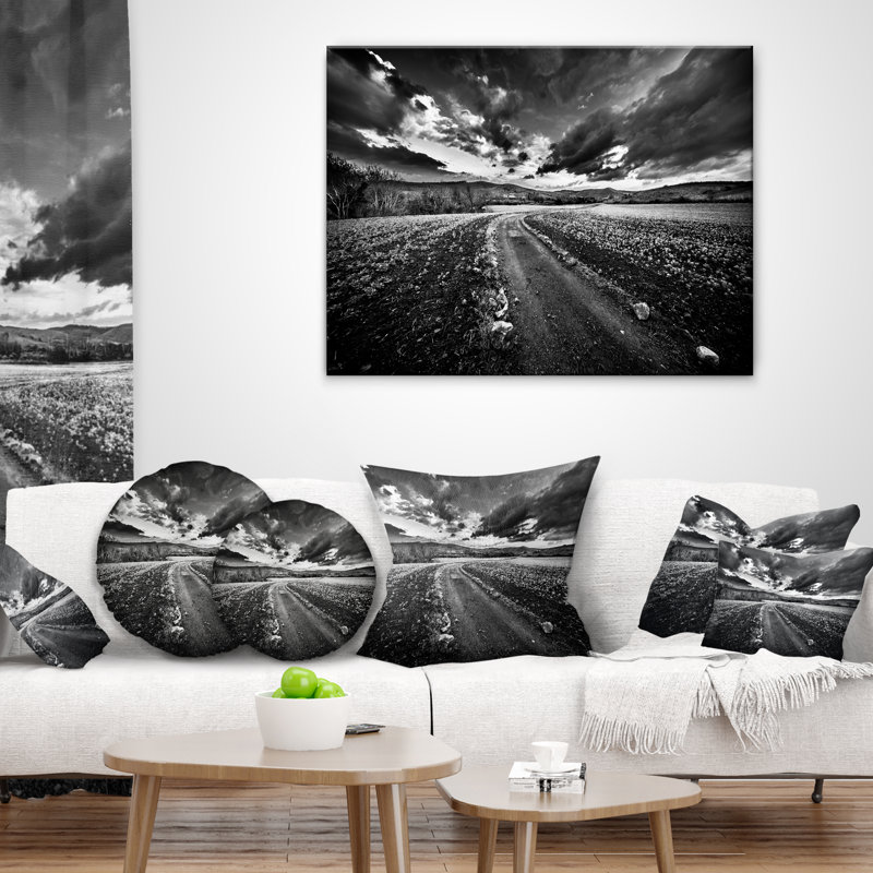 Coussin imprimé paysage noir et blanc de la Sardaigne, 16 po x 16 po, Coussin décoratif