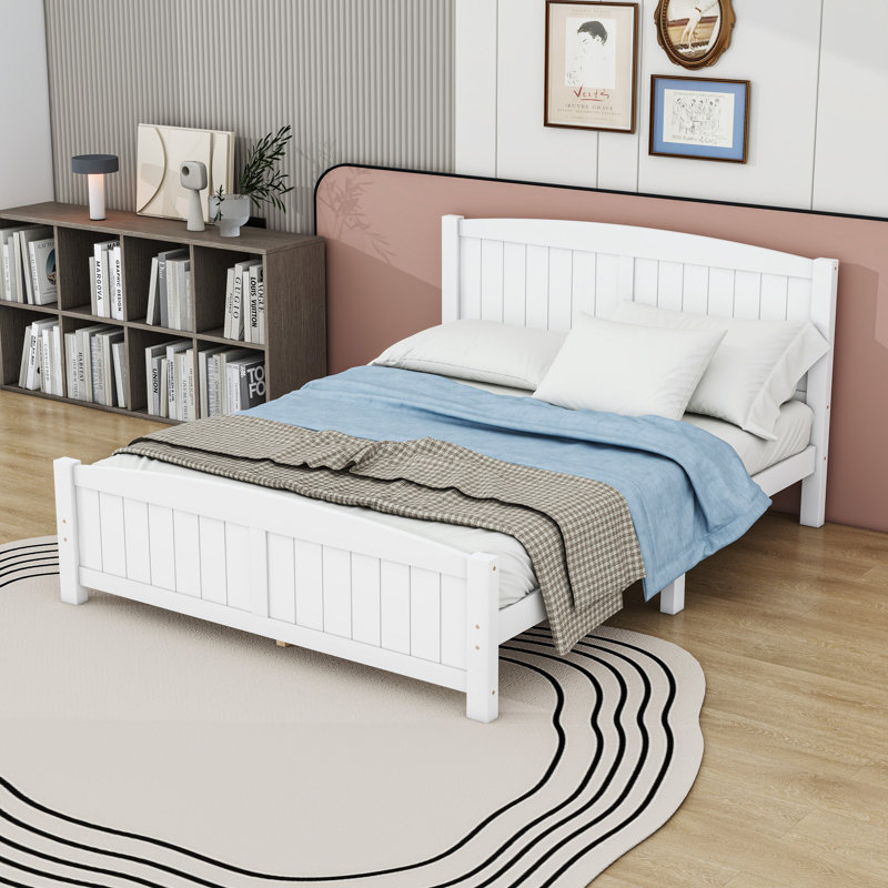 Lit plateforme en bois avec lattes et pieds de soutien renforcés, Grand lit, Blanc
