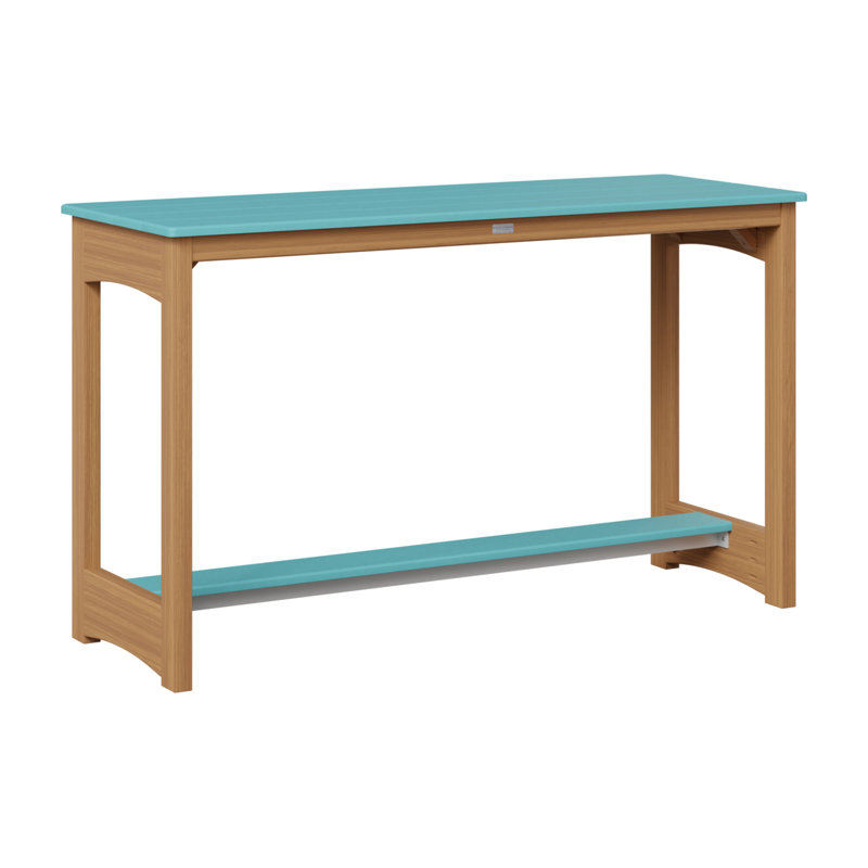 Balcony Outdoor Bar Table, Aruba Blue, 35.5" H x 60" W x 22" D, Natural Teak