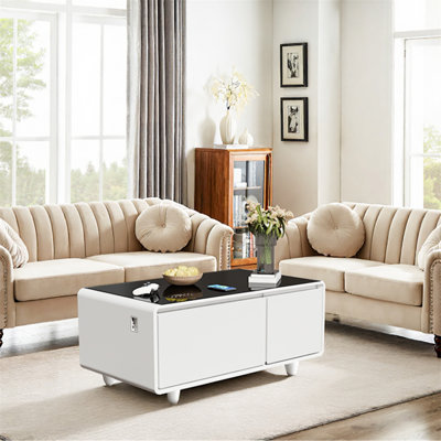 Table basse moderne et intelligente avec réfrigérateur intégré, haut-parleur Bluetooth, chargement sans fil, commande tactile