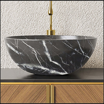 Lavabo de salle de bain en céramique noir mat avec motif de pierre, durable et résistant aux taches pour les salles de bain modernes