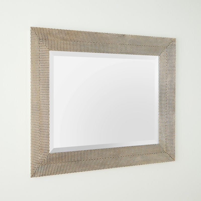 Delicate Basketweave Rectangle Solid Wood Mirror, Gold