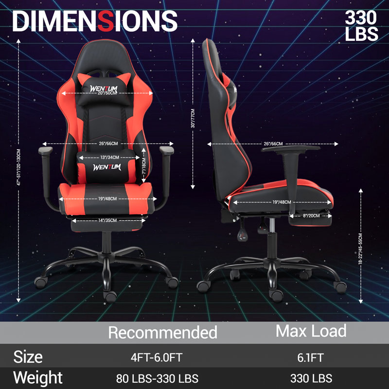 Reclining Gaming Chair with Footrest & Massage Lumbar Support, Ergonomic High-Back Racing Office Chair, PU Leather Computer Desk Chair with Head Pillow for Adults,