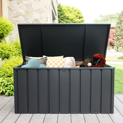 Large Outdoor Storage Deck Box - 120 Gallons, Waterproof, Lockable, For Patio Use  Dark Gray Gallon Waterproof Stores Pillows, Tools