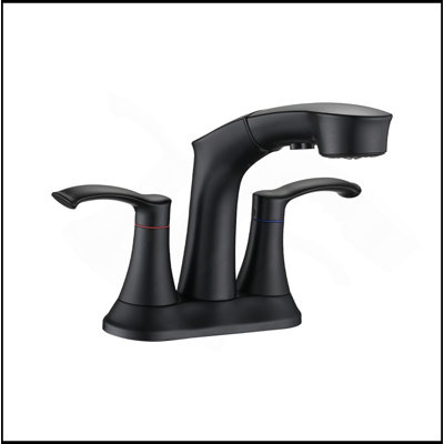 Bathroom Faucet With Pull Out Sprayer, 2 Handle 4 Inch Faucet Utility Sink Faucet, Matte Black
