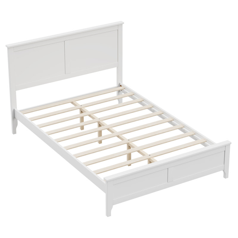 Lit plateforme moderne en bois massif avec support de lattes en bois robuste, aucun sommier nécessaire, Blanc