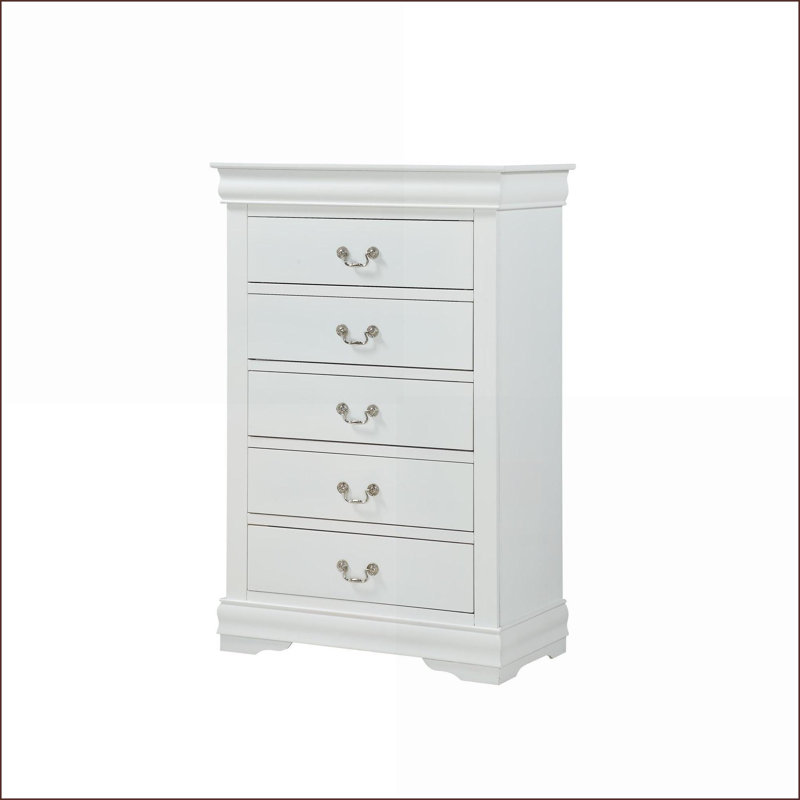 Commodes | Commode blanche contemporaine à 5 tiroirs en bois massif Louis Philip | Blanc | Bois massif, Blanc