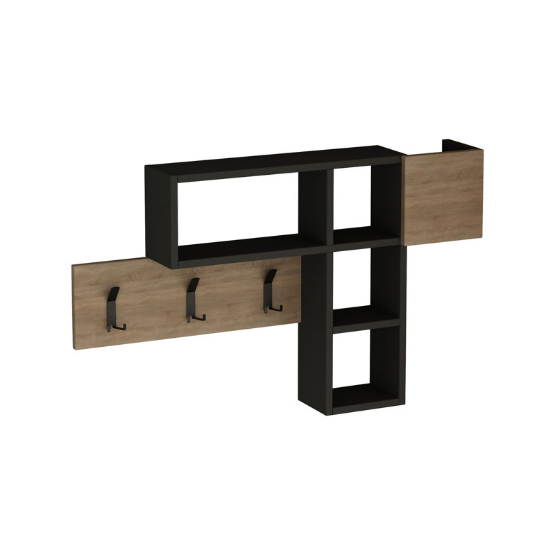 Kishma Modern Hall Stand with Coat Rack & Shelves, Sonoma Oak & Anthracite, 39.2 x 24.0 x 5.9 inches | 100% Melamine Coated Particle Board, Perfect for Entryway Organization | Wall-Mountable, Stylish & Functional Design