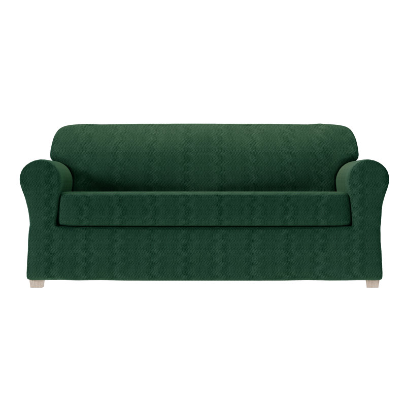 Housse extensible pour canapé à coussins carrés, H 34 po x l 96 po x P 38 po, Mélange de polyester vert foncé