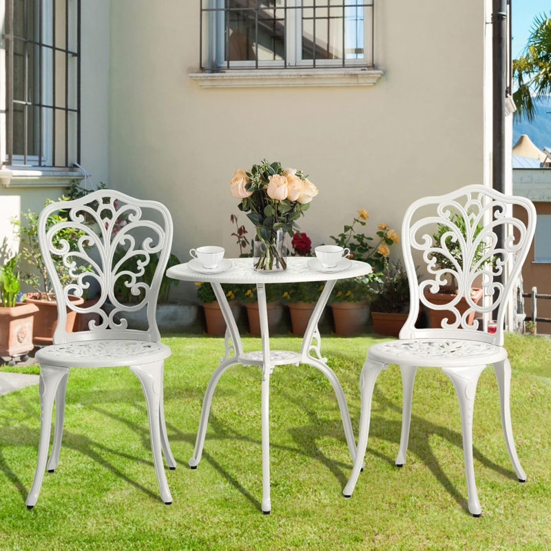 White Cast Aluminum Butterfly Pattern Outdoor Bistro Set