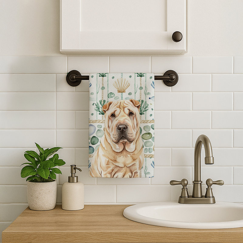 Shar Pei Coastal Sea Glass Kitchen Towel, Shar Pei