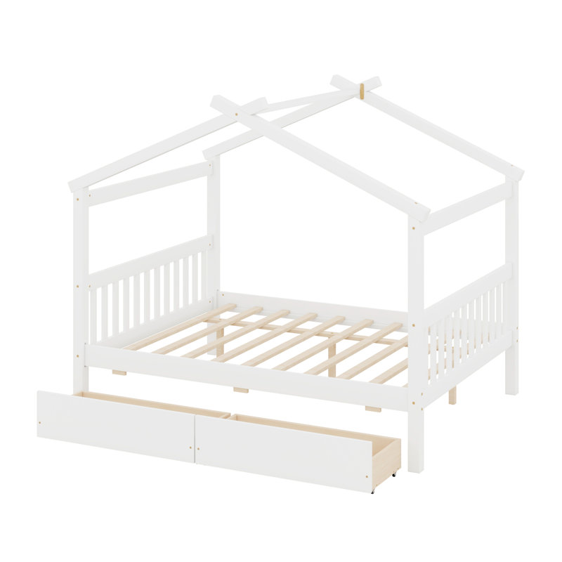 Lit en bois avec tiroirs, Blanc