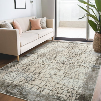 Washable Area Rug for Living Room Abstract Fading Design Vintage Rug Non Slip Throw Rugs Bedroom Rug