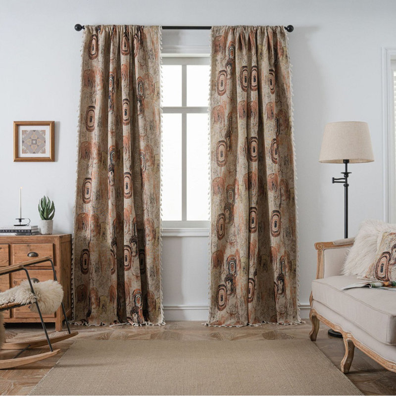 Rideau occultant 2 panneaux avec anneaux d'arbre rétro pour chambre à coucher avec gland semi-transparent, L 59 po x L 87 po