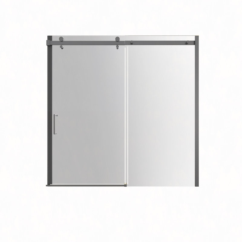 Porte de baignoire coulissante mod. L 56-60 po x H 58 po avec verre transparent 5/8 po (8 mm), Noir