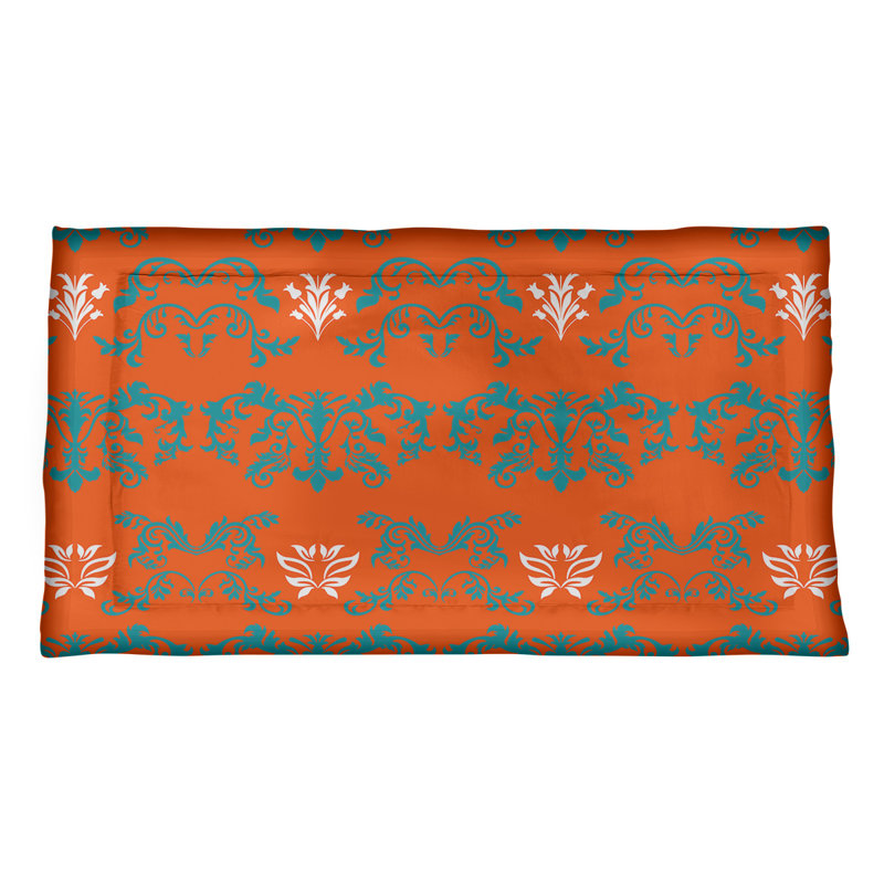 Football Baroque Pattern Pillow Sham, Standard, Orange/Teal/White, Polyester