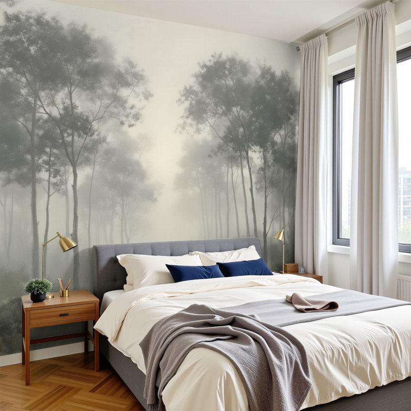 Papiers peints modernes adhésifs Misty Forest Tall Trees, L 96 po x l 69 po