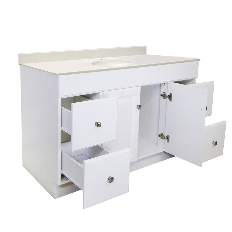 Wyndham 49 Inch Bathroom Vanity with Top, Ready to Assemble, White, 4" Centers