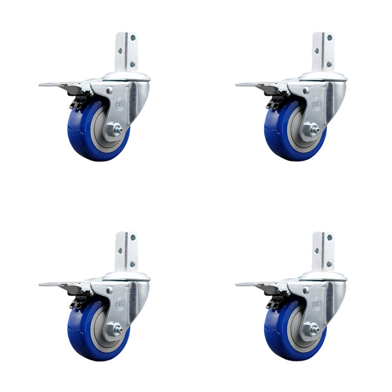 Swivel / Square Stem Caster Set Total Lock Brake, Blue