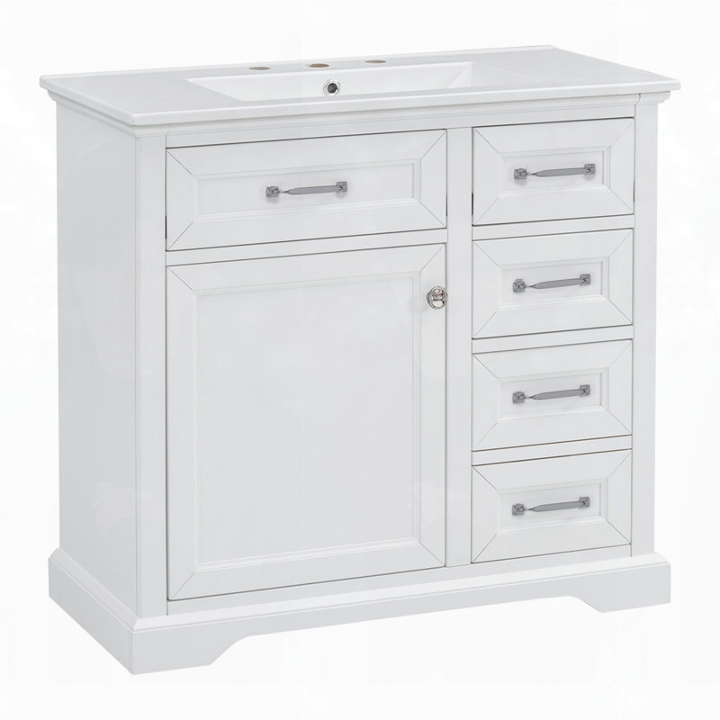 Meuble-lavabo sous-comptoir en céramique avec tiroir, Blanc