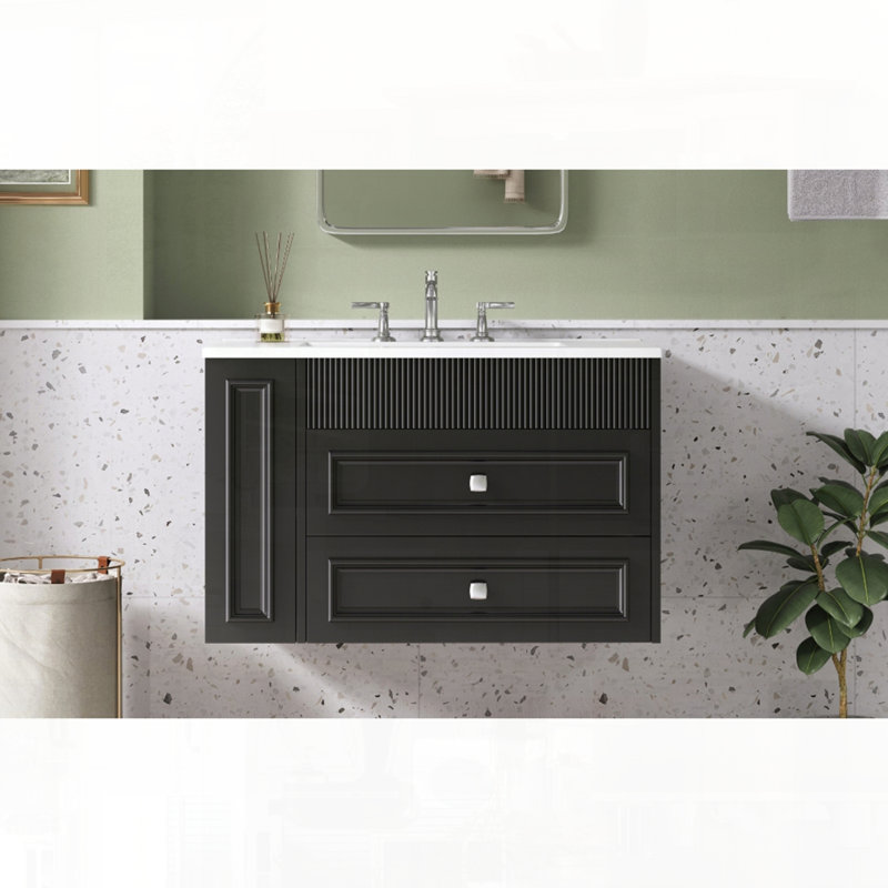 Meuble-lavabo mural moderne avec tiroirs en céramique, Noir