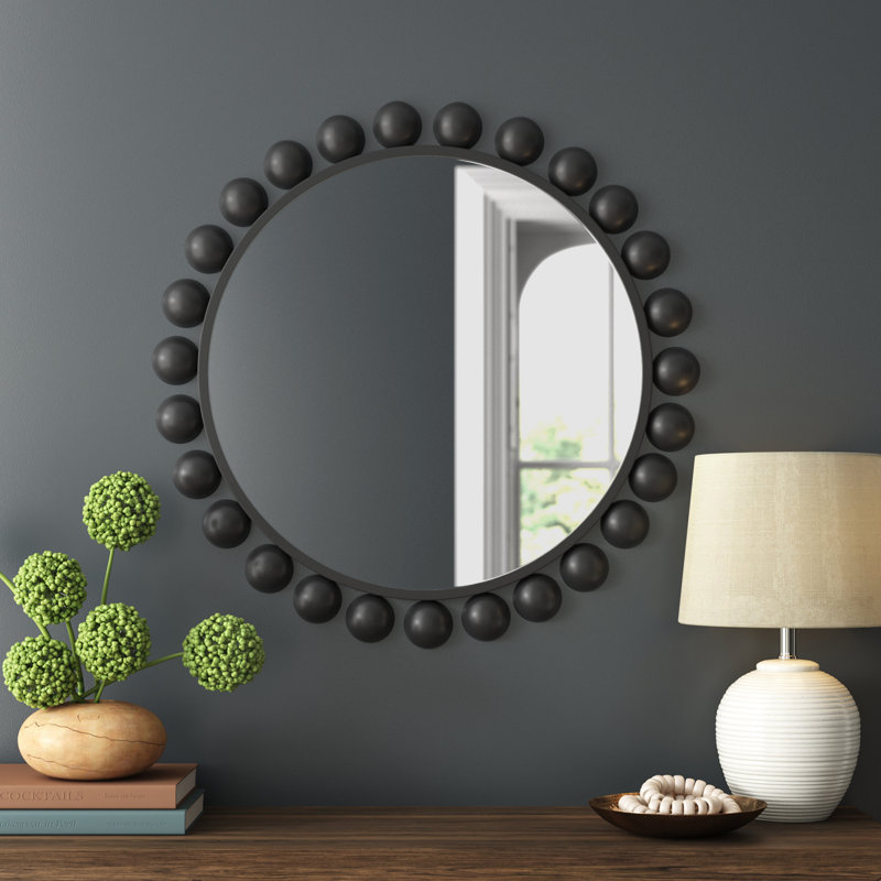 Asana Metal Round Wall Mirror, Black