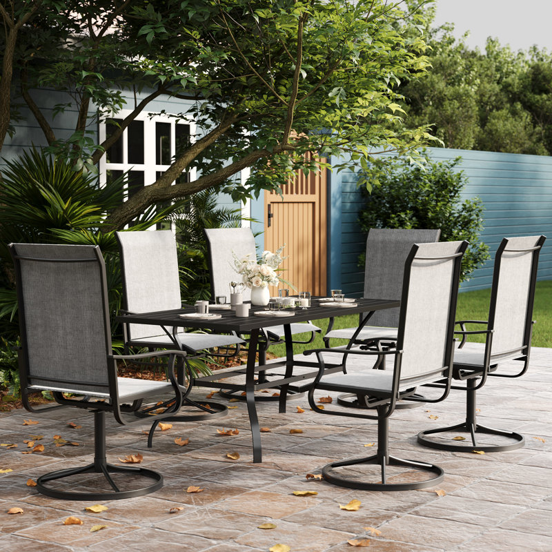 7-Piece Iron Outdoor Dining Set, Light Gray