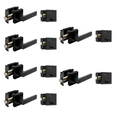 Black Door Lever Handle Keyed Entry Lock, Exterior & Entry Door Lever Set, Modern Security Door Handle