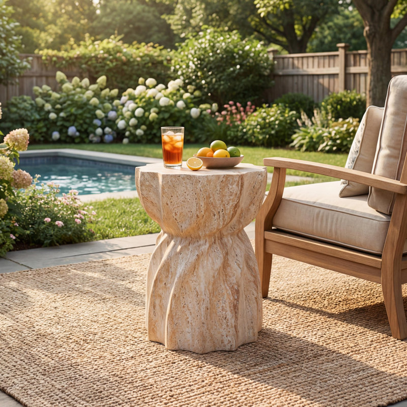 Rempe Stone/Concrete Side Table, Travertine