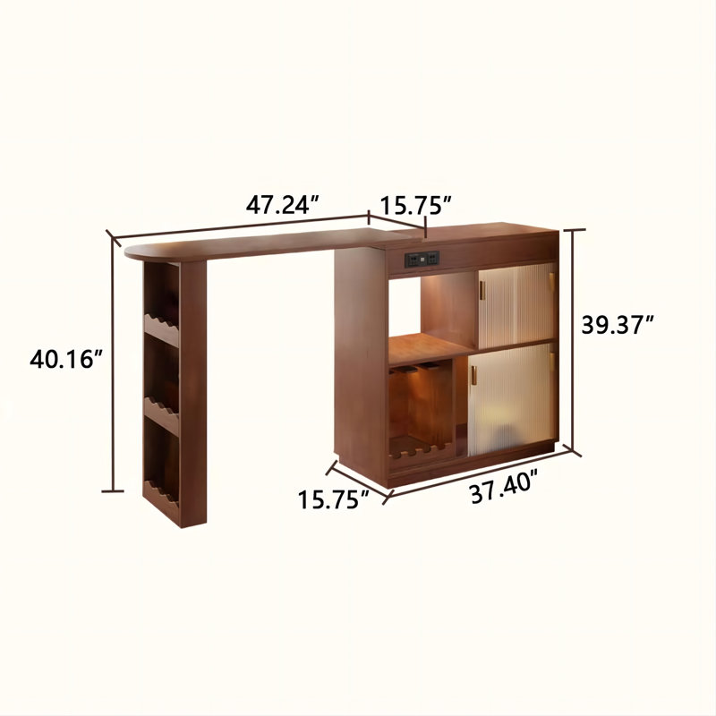 40.16"Retro Brown Solid Wood Extendable Bar Counter