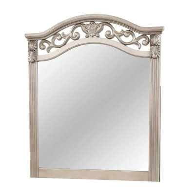 Dresser Mirror, Antique Silver Pine Wood, Molded Frame Detail, 37X41