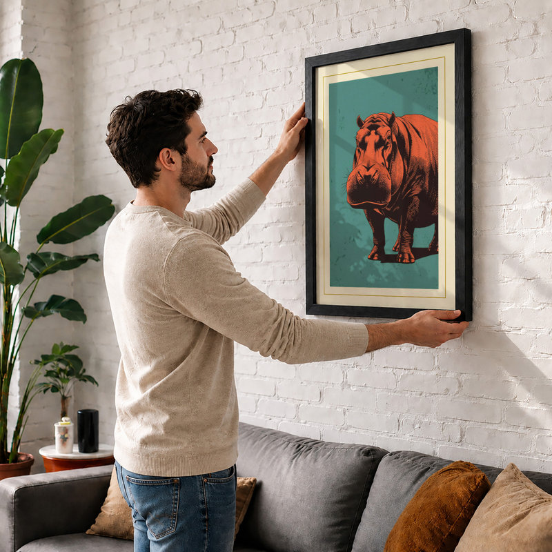 Hippopotamus Presence Rustic - Print, Unframed, A3 - 42.0 x 29.7 cm