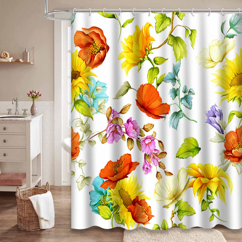 Rideau de douche sans soudure Sunflowers Buds avec 12 crochets, L 72 po x l 78 po
