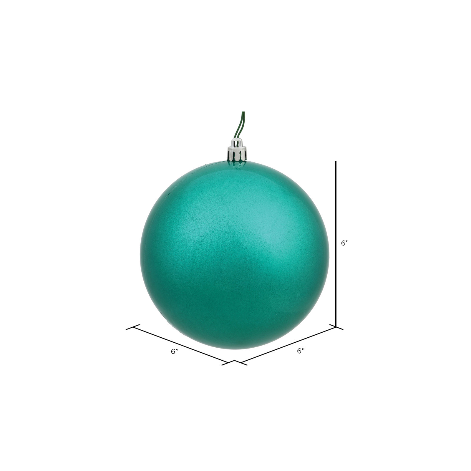 Christmas Ball Ornament, Candy Teal, 6" H x 6" W x 6" D